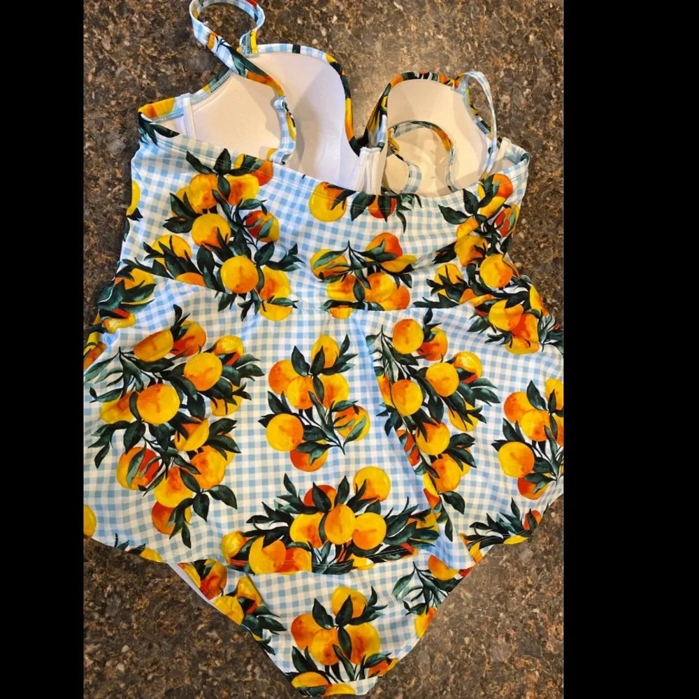 Torrid gingham and oranges peplum vixen swimsuit 3F